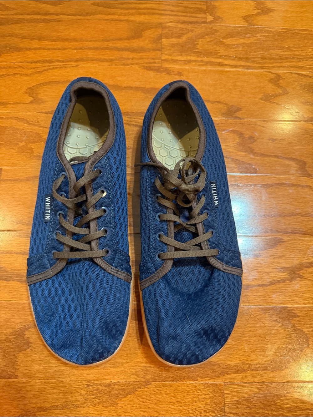 WHITIN Men’s  Blue Knit Sneakers with Brown Trim